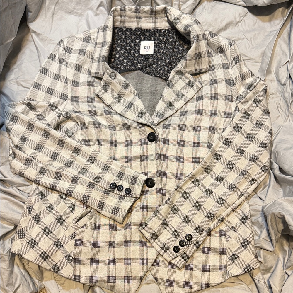 CAbi Women's Checkered Blazer in Gray and Cream